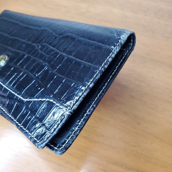 Etienne Aigner Black Leather Croc Print Wallet Vintage Card Holder Check Book - Picture 3 of 7